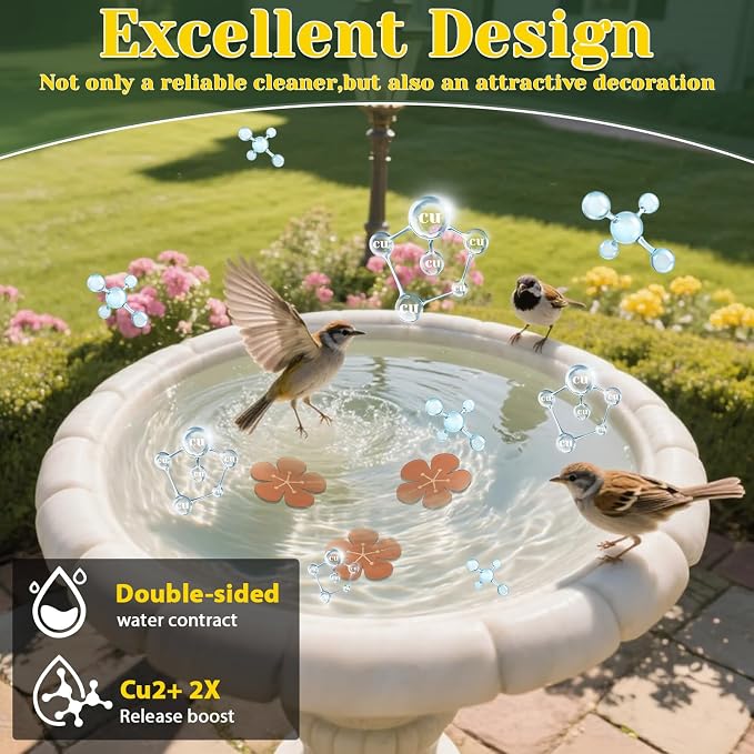 3Pcs Bird Bath Copper Purification Disk 99.99% Pure Copper Water Cleaning Discs 0.6mm Physical Clean Water for All-Season Universal Natural Fit for Outdoor Birdbaths, Bowls, Garden Fountain(Flower)