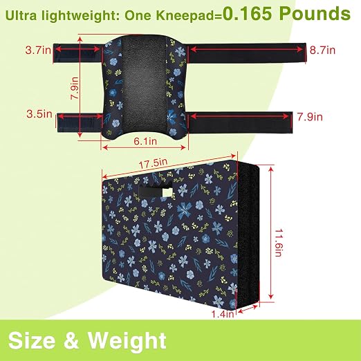 Garden Kneeling Pad and Knee Pads for Women, Lightweight Waterproof KneePads for Gardening, Anti Slip Leather Foam Padding Knee Protector for Flooring and Carpet Cleaning, House work, Gardening Maintain, Blue Flower