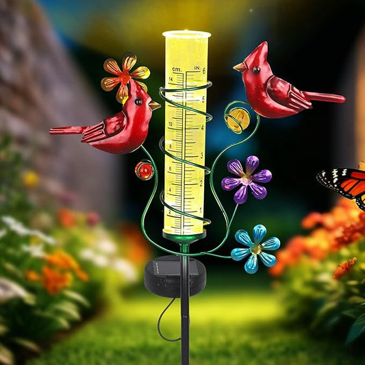 Rain Gauges Outdoors Best Rated, Freeze Proof Cardinal Rain Measure Gauge for Yard Fence, Adjustable Height Large Rain Measuring Tool for Garden