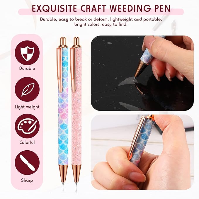 Epakh Weeding Pen, 2 Pieces Metal Vinyl Air Release Tool for DIY Crafts, Retractable Fine Point Writing Instrument