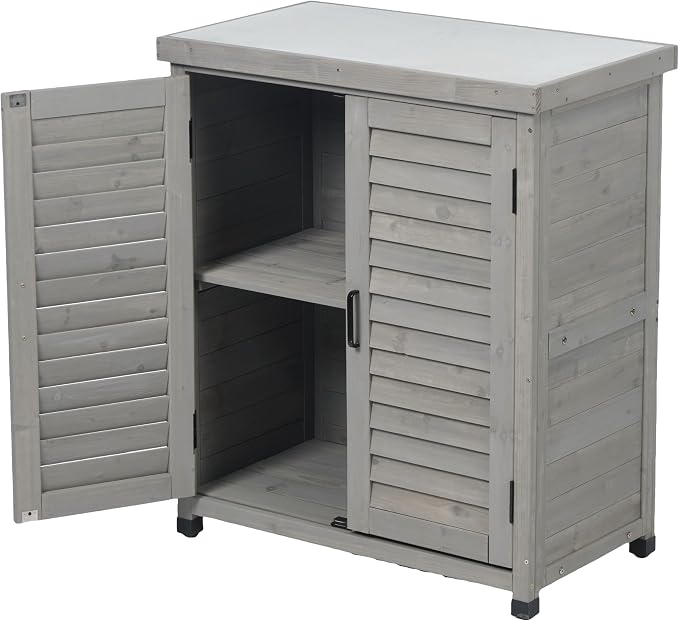 Wooden Outdoor Storage Cabinet, Bar Table Cabinet with Storage, Buffet Sideboard for Patio, Garden, Potting Bench, TV Stand, Balcony, Grey2