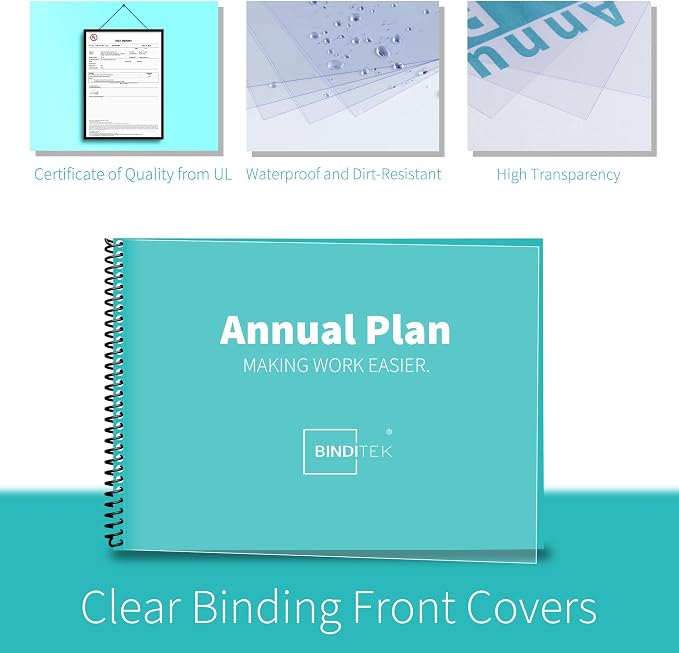 Binditek 100 Pack Binding Covers and Backs Set, 11 x 17 Inches, 50 Clear PVC (10Mil), 50 Sand-Textured Polycovers (16Mil), Tabloid Size