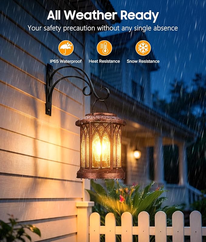 Solar Lanterns Outdoor Waterproof 4 Pack, Upgraded Solar Lantern Outdoor Lights with Metal Hooks Kit, Hanging Solar Lights for Outside Decorative Patio Yard Path Porch Garden Decor(Copper)