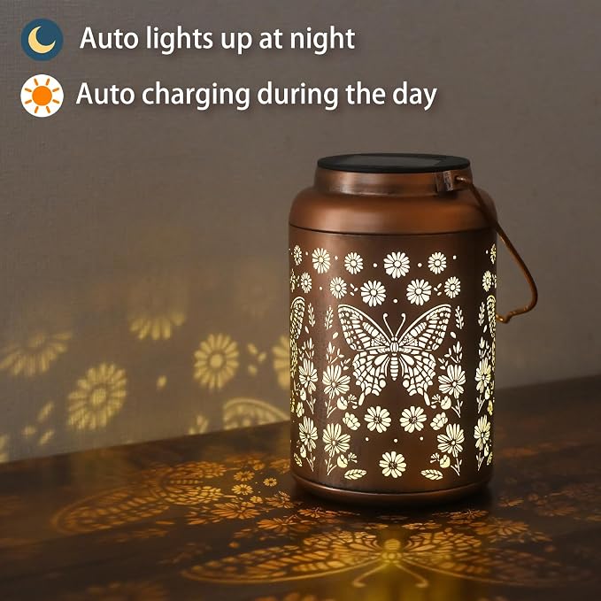 Birthday Gifts for Women Men - 2 Pack Butterfly Solar Lanterns Outdoor Waterproof, Mothers Day Gifts for Mom Grandma, Butterflies Solar Lights Garden Decor, Outdoor Decor for Patio, Yard