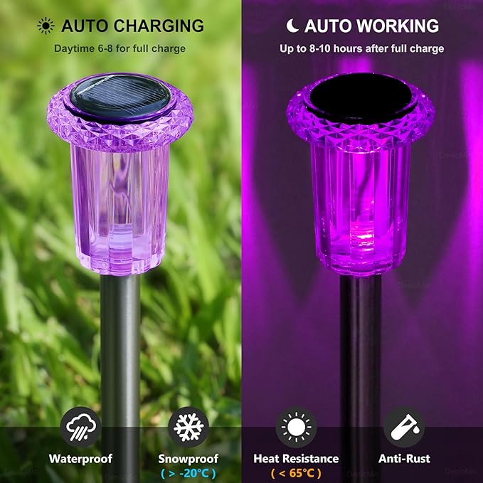 DenicMic Solar Halloween Lights Outdoor 10 Pack Waterproof Outside Lights for Yard Pathway Garden Driveway Walkway Landscape Path Lighting Purple LED Stainless Steel Stake Halloween Decor