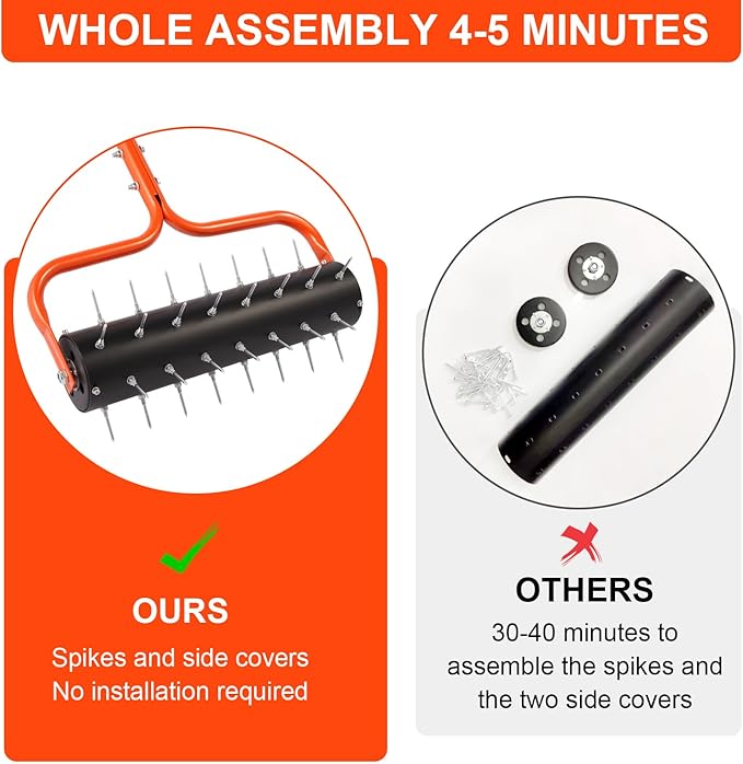 Rolling Lawn Aerator, 21" Soil Penetrator push Aerator for lawn,Preasembled Spike Garden Aerator Tool, 75" Adjustable Handle ,Heavy Duty Aerator lawn tool for garden,farm care,Keep the soil health.