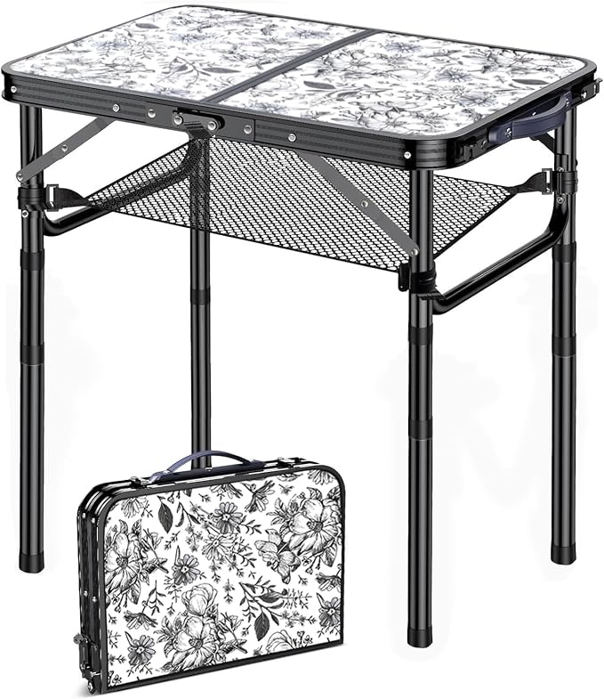 Outdoor Side Table, Portable 3 Adjustable Height Small Outdoor Folding Table, Aluminum Foldable Patio Side Tables for Outside Indoor, Plant Stand Coffee End Table for Pool, Porch,Garden, Balcony