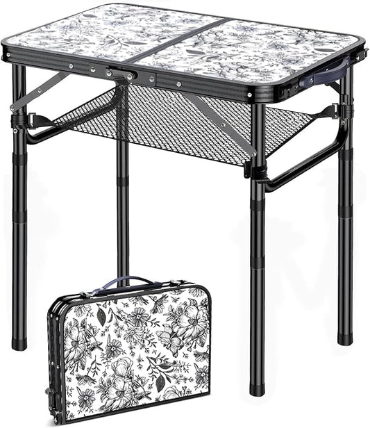 Outdoor Side Table, Portable 3 Adjustable Height Small Outdoor Folding Table, Aluminum Foldable Patio Side Tables for Outside Indoor, Plant Stand Coffee End Table for Pool, Porch,Garden, Balcony