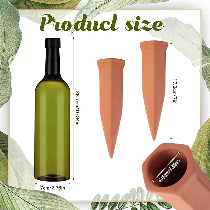 SiliFine 3 Sets Plant Watering Devices Include Terracotta Self Watering Spikes and 26 oz Plastic Bottles, Slow Release Vacation Insert Automatic Plant Waterer Device (Dark Green and Terracotta)