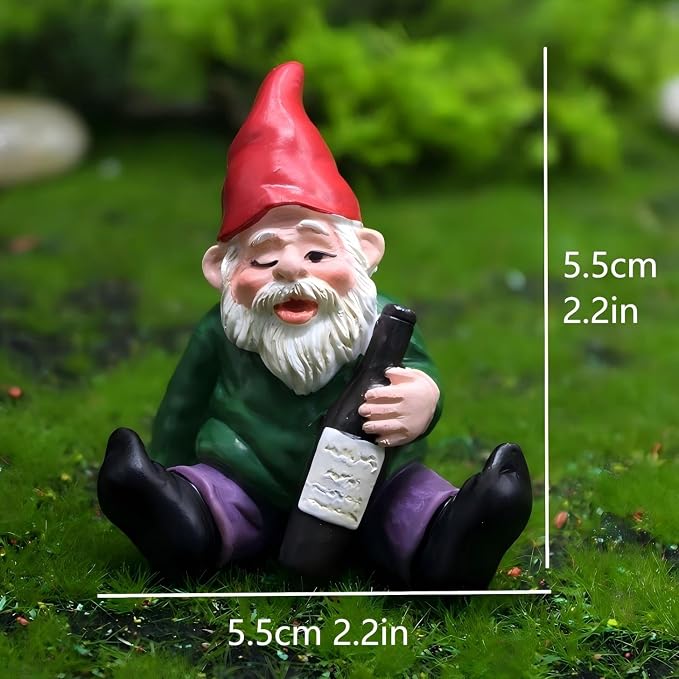 Set of 4 Mini Garden Gnomes with Campfire - 3 Drunk Gnome Figurines and 1 Campfire for Fairy Garden Decor, Plant Pot Decorations, Dashboard Ornaments, and Outdoor Spaces