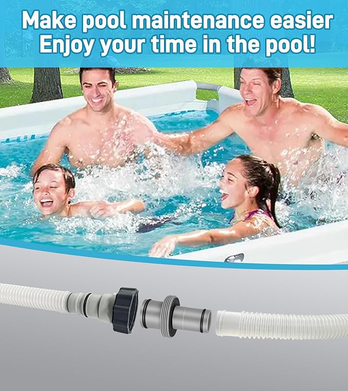 Pool Hose Connector for Leak-Proof Dual Seal and Stable Water Flow, 1.5" to 1.25" Pool Hose Adapter for Pool Parts and Accessories Replacement, Easy No-Tool Install for Above Ground Pools