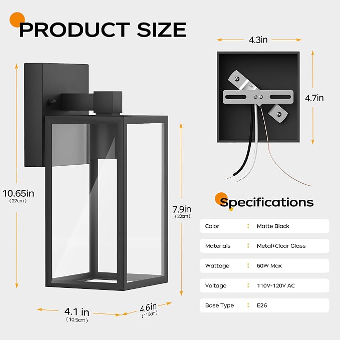 Outdoor Light Fixture Wall Mount, LED Exterior lighting fixtures for Outside, Front Porch Lights, Waterproof Wall Sconce Lantern Lamp, Black Coach Lights for House, Patio, Garage, Doorway, Entryway