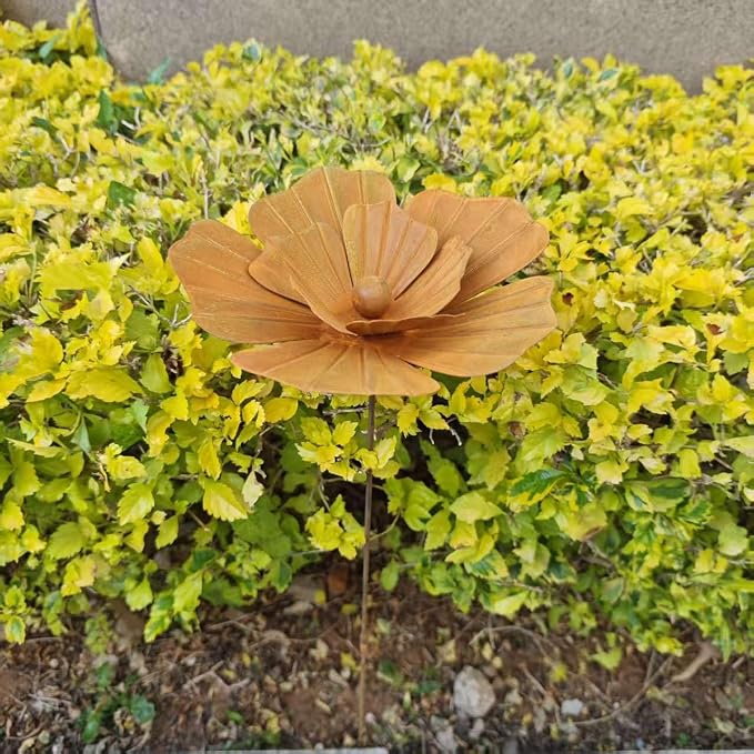 Rusty Outdoor Daisy Flower Metal Yard Stake, 30.7x5.12 Inch Large Rusted Iron Art Flower Garden Decoration, Weather-Resistant Garden Ornament for Lawn, Pathway, Patio, or Planter (Yellow)