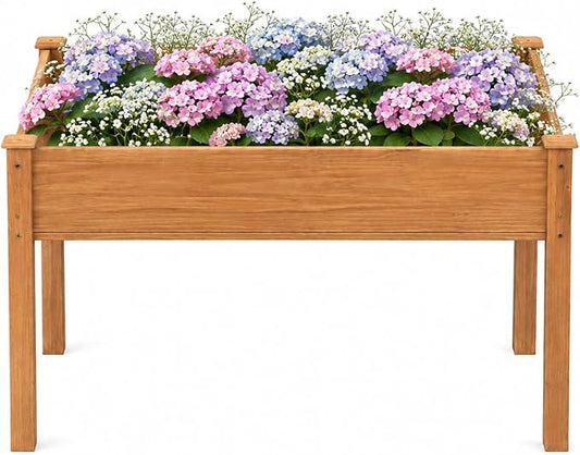 VINGLI 48.5"x22.5"x30" Wood Elevated Raised Garden Bed with Bed Liner, Heavy Duty Planter with Legs for Vegetables Fruits Potato Onion Flower, Outdoor Sturdy Long Lasting Planter Box (brown, no wheel)