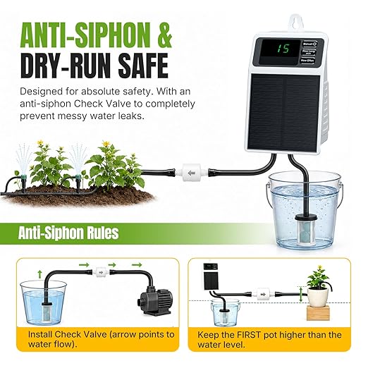 Mcbazel Solar Automatic Drip Irrigation Kit, USB-C & Solar-Powered Plant Waterer for 10 Potted Plants, Auto Watering System with Timer & Anti-Siphon, IPX5 Waterproof for Indoor Outdoor Vacation