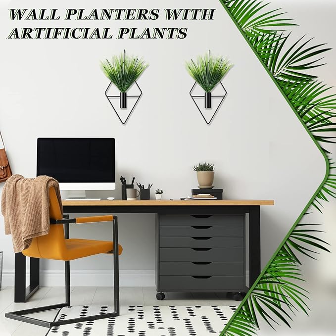 Canlierr 4 Pcs Wall Decor Hanging Planters with Artificial Plants Metal Hanging Vase Indoor Plants Holder Modern Boho Wall Art for Bathroom Bedroom Living Room Decor(Black,Aquatic Plant)