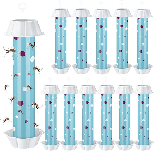 12 Pcs Sticky Fly Trap Fly Stick Indoor Outdoor Long Lasting Adhesive Fly Catcher with Hanging Hook for Wasps Gnats Bugs Insects Moths Fruit Flies Mosquitoes Spiders Fleas (Sky Blue, White)