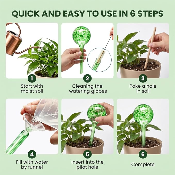 Plant Watering Globes Automatic Glass Watering Bulbs, Glass Ball Planter, Decorative Garden Watering Plant Watering Bulbs with 8-Pack, 2.87 inch Diameter