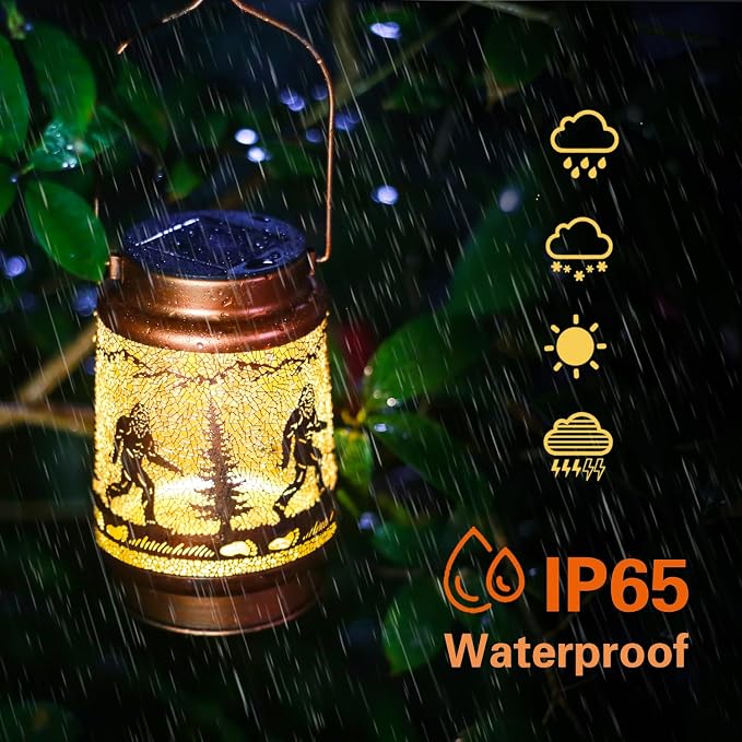 Fathers Day Gifts for Dad Bigfoot Solar Lanterns Outdoor Waterproof Hanging Solar Lights Big Foot Sasquatch Gifts for Men Women Metal Decorative LED Lanterns for Yard, Patio, Garden Decor