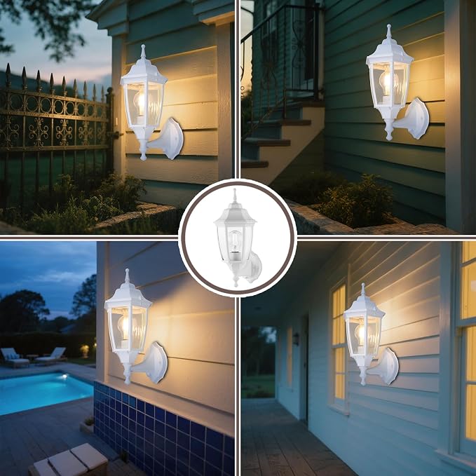 Die-Cast Aluminum & Glass Dusk to Dawn Photocell-Controlled Outdoor Wall Light, IP65 Waterproof Outdoor Light Fixture, E26 Base (60W Max) Porch Light, ETL, UL, CSA Qualified, White