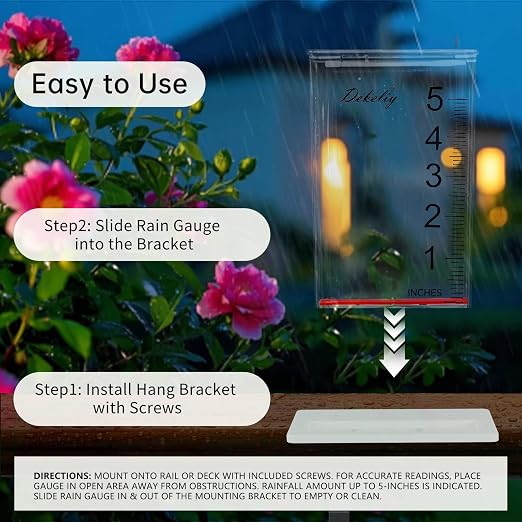 Waterfall Rain Gauge Outdoor with Clear Scale,Accurate 5-Inch Rain Gauges with Large Numerals &Easy-Read Red Float,Weather Resistant Outdoor Rain Gauge for Yard,Garden,Lawn,Deck,Fence