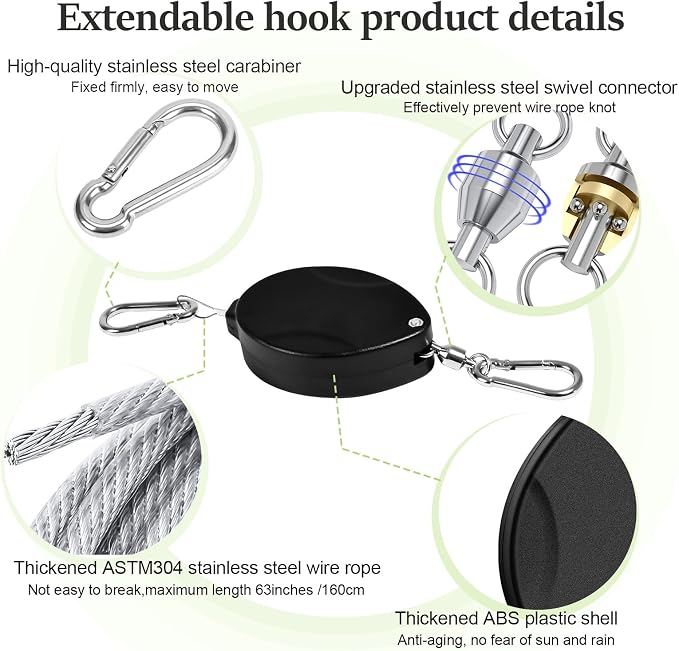 3 Pcs Upgraded Heavy Duty Retractable Plant Hanger,Plant Pulleys for Hanging Plants,Easy to Raise and Lower,Auto Lock,Adjustable Hook for Garden Baskets Pots,Birds Feeder and Grow Lights,Black