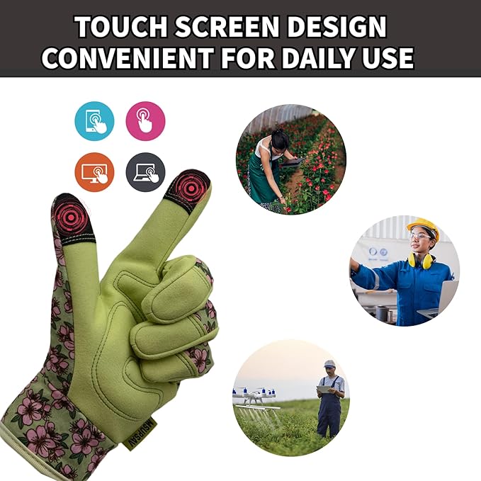 Gardening Gloves,Women Yard Work Garden Glove,Gifts | Thorn Proof,Puncture Resistant,Touchscreen,Gift,Leather,Spandex