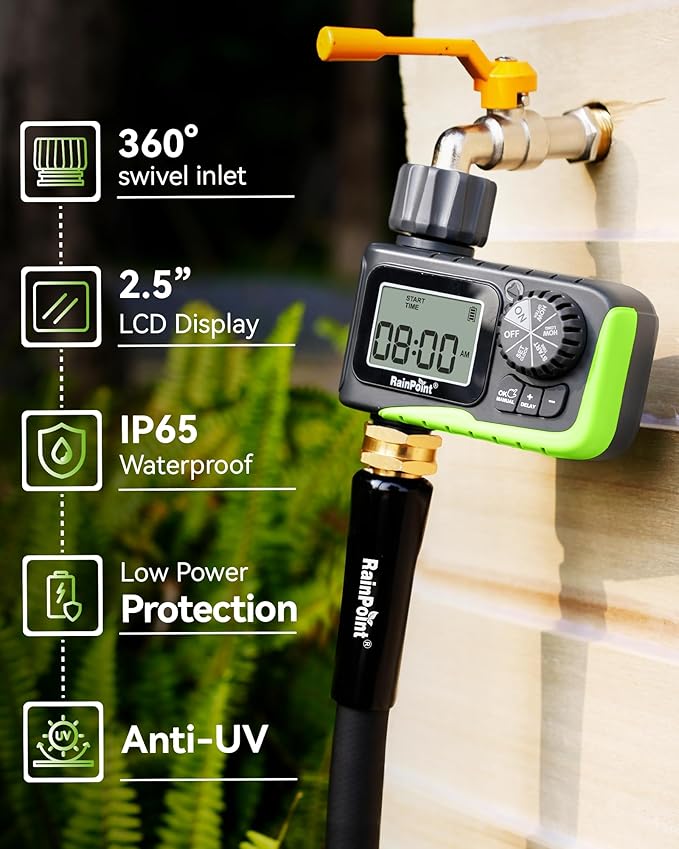 RAINPOINT Sprinkler Timer, Water Timer for Garden Hose, Garden Hose Timers for Watering, Irrigation with Manual Watering/Rain Delay for Outdoor Lawn & Yard