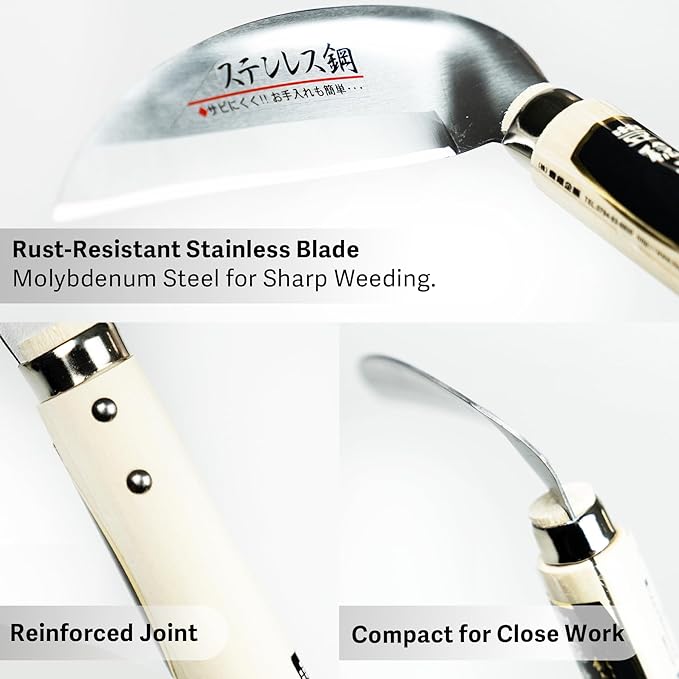 Japanese Stainless Weeding Sickle, HOUNEN Molybdenum Steel Garden Tool for Weed Removal, Scraping and Rust Resistant Outdoor Use