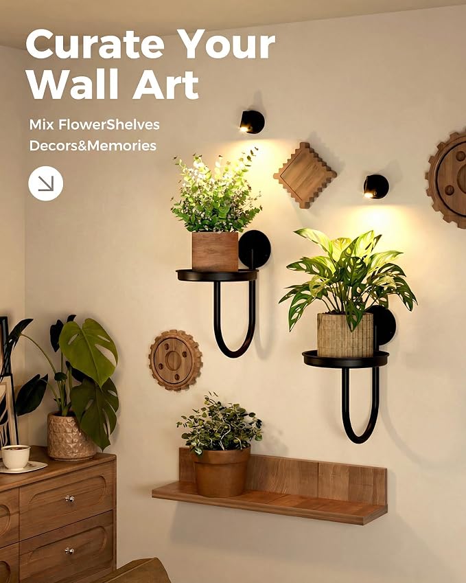 Leaf&lull Hanging Planters for Indoor Plants with Lights Wall Planter Holder Plant Stand Wall Hanging Decor 2 Pack Black