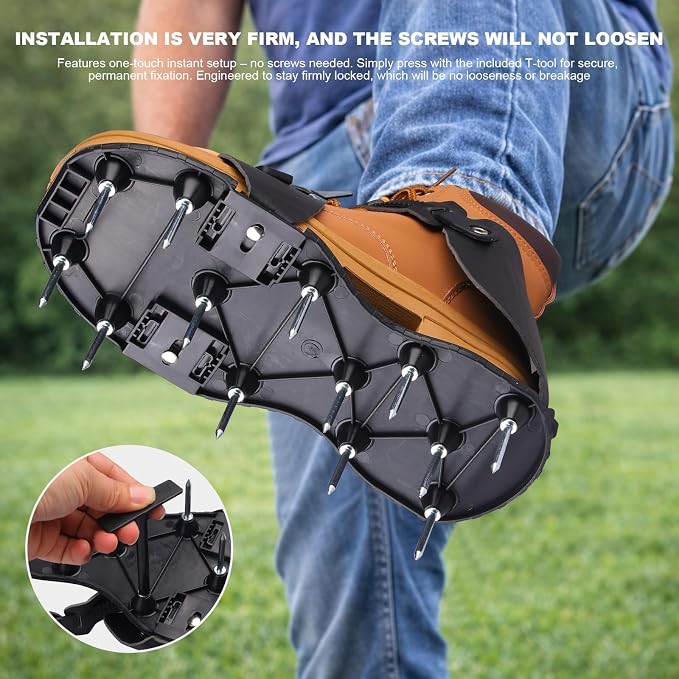 Aeration Shoes for Lawn, Lawn Aerator Shoes for Grass, Stainless Steel Spikes with Adjustable Straps for Garden, Grass Aeration, Floor Paintin