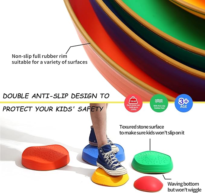 makarci Balance stepping stones for kids, non-slip toddlers sensory toys outdoor or indoor play, promoting motor skills and confidence, Obstacle Course Coordination Toys for children age 3 4 5 6 7+