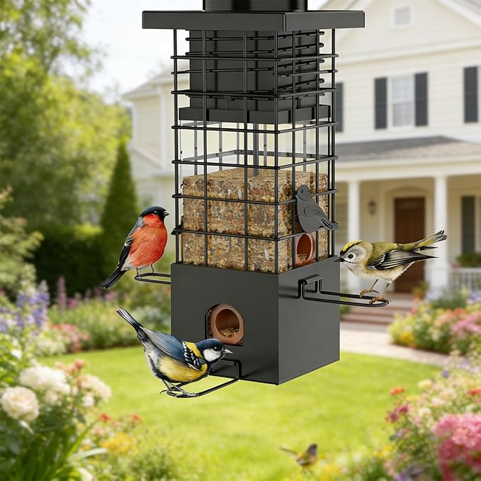 KRUOO Heavy Duty Metal Squirrel Proof Bird Feeder, 2.5LB Large Capacity, Weather Resistant, Easy Refill & Clean, Hanging Wild Bird Feeder
