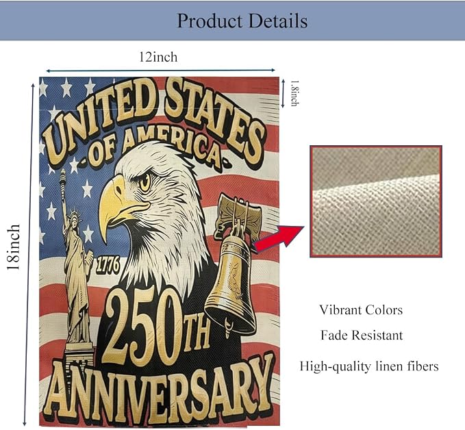 250 Anniversary usa Garden Flag 12x18 Double Sided, 1776-2026 USA 250th Anniversary Patriotic Yard Decor Vintage US Map Flag