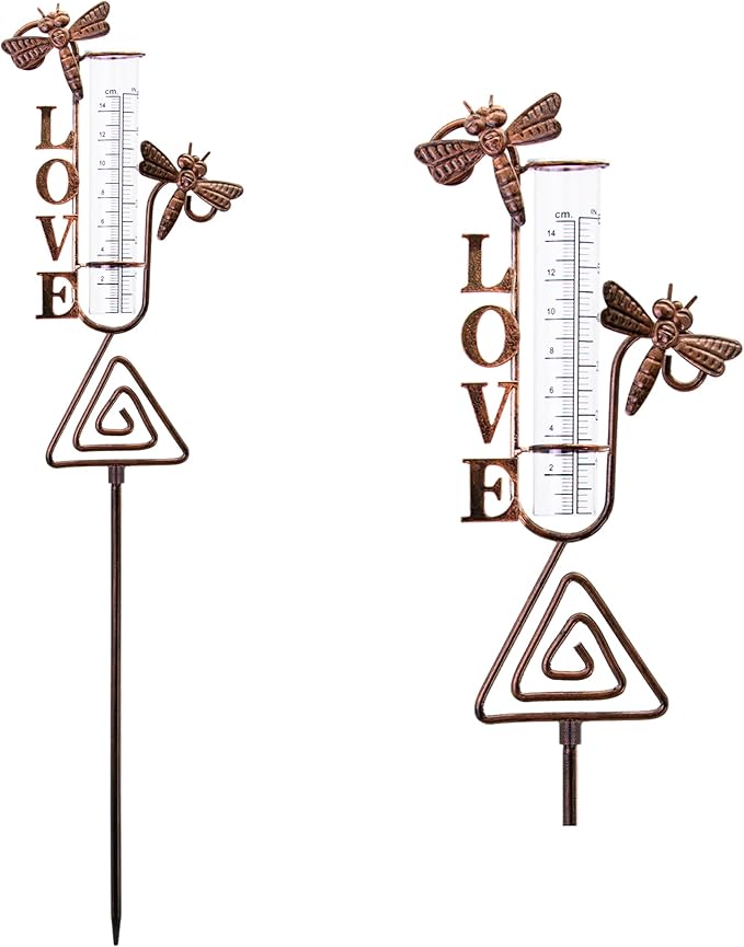 Rain Gauge Outdoor, coppery Dragonfly Rain Gauge for Measuring Precipitation, Garden Decoration (Dragonfly)