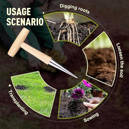 Plant Hole Digger for Planting, Seed Dibber Garden Tool, Hand Dibbler Seed Planter Tool,Bulb Planter Tool, Seeds Transplanting Plants Planting Bulbs, T Wooden Handle - Easy to Drill Holes (1pcs)