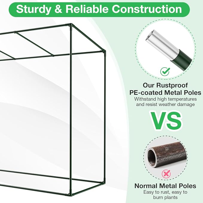 Giantex Walk-in Greenhouse, 4 Ground Stakes & Ropes, Outdoor Portable Mini Greenhouse w/ PE Cover, Heavy-Duty Metal Frame, Roll-up Zipper Door, Double-Layer Screen Windows, 6.6 x 2.5 x 5.6 FT
