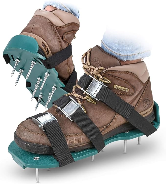 Lawn Aerator Shoes, Adjustable Strap Spiked Sandals Nails Size Fits All Aeration Tool Soil Grass Patio Courtyard Aerating One Straps Screed Gardening Spike Protection Lawns Courtyards(4 Straps)