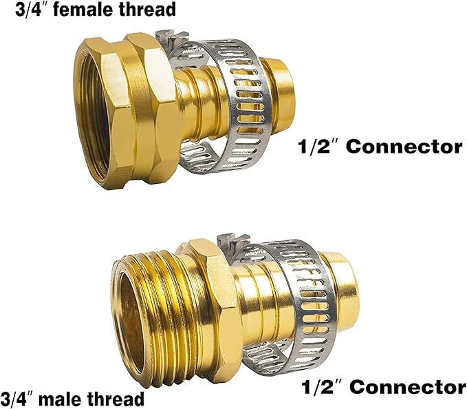 Hourleey Garden Hose Repair 1/2 Inch, Aluminum Mender Hose Connector Fitting with Clamp, Fit 1/2" Male & Female Hose Connector, 3 Sets