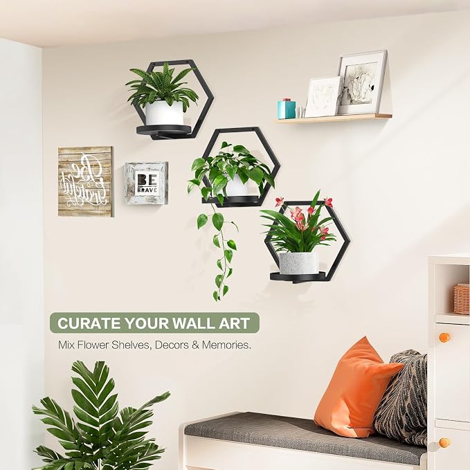 3 Packs Wall Planters for Indoor Plants, 7.9inch Metal Wall Plant Holder Hanger Wall Decor, Wall-Mounted Hanging Planters Window Plant Shelves Outdoor (Classic Black)