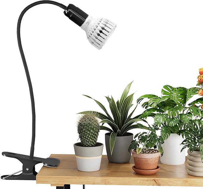 GooingTop Grow Light,24W (160Watts Equiv) 5000K White Full Spectrum LED Growing Lamp Clip on Desk for Indoor Plants,Bulbs Replaceable & Non-dimmable (Black, 80W)