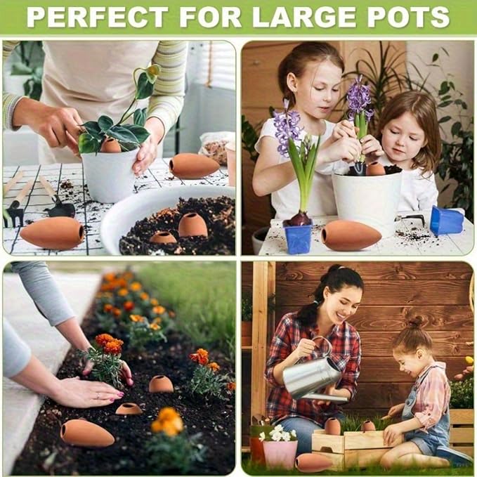 4 Pack Terracotta Watering Spikes, Plant Watering Devices Wine Bottle Automatic Plant Self Watering Spikes for Vacations, Clay Self-Watering Stakes for Indoor Outdoor Plants