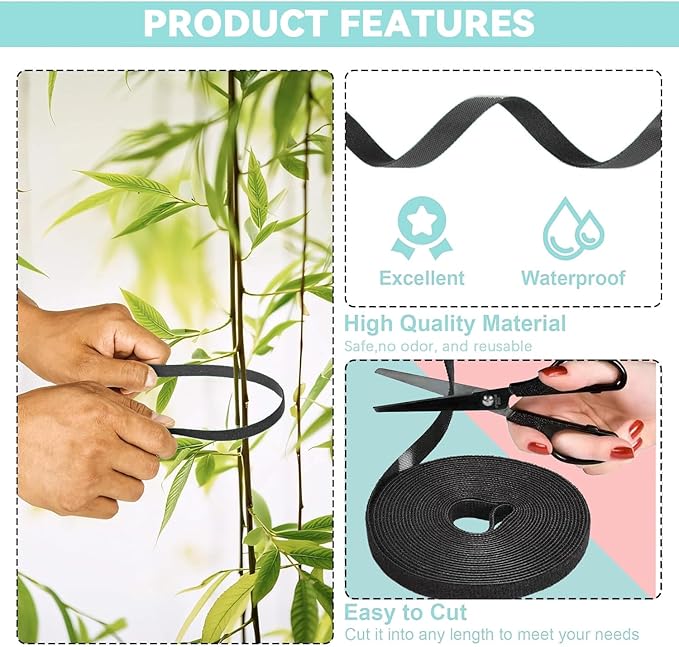 Black Garden Tie for Garland,17FT Plant Straps for Effective Growing Reusable Plant Tape,Plant Ties for Branches Climbing Plants Supports for Indoor Outdoor Greenhouse
