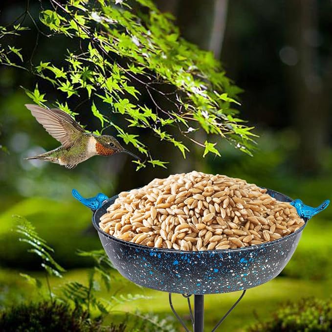 Outdoor Garden Bird Bath, Metal Birdbath with Stable Stakes Bird Feeders for Outdoor Yard Lawn Patio (3" Deep*35" Height)
