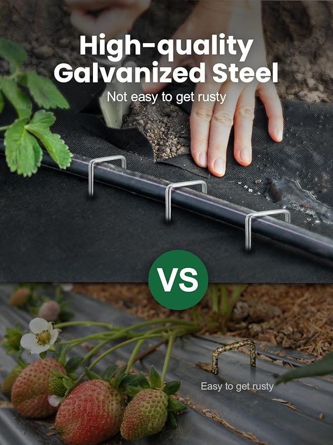 GROWNEER 100 Pack Landscape Staples 4 Inch 11 Gauge Heavy Duty Hot-Dip Galvanized Steel Garden Stakes U-Shaped Weed Barrier Spikes Metal Ground Pins for Lawn and Yard Landscaping