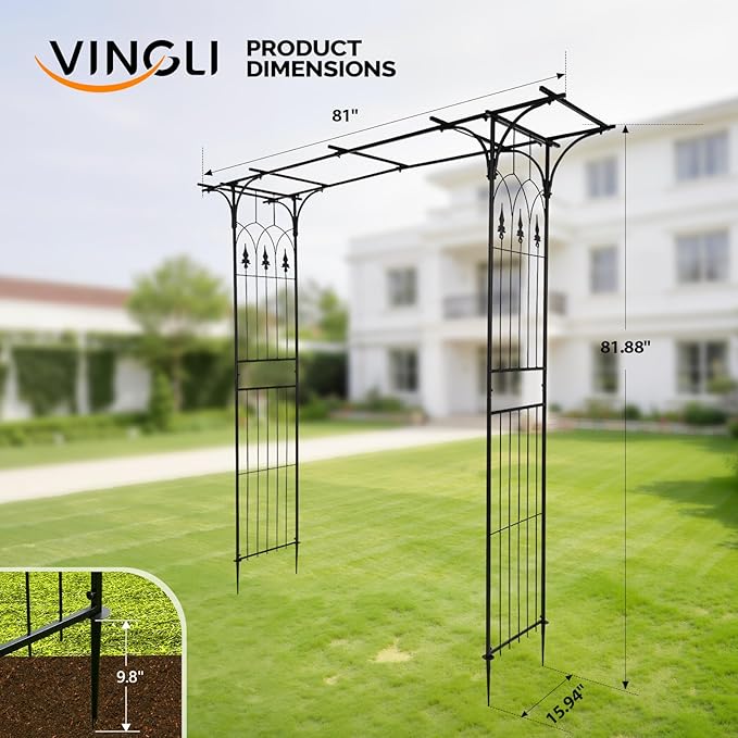VINGLI Garden Arbor, Arch Archway for Wedding Ceremony Party, Steel Garden Trellis for Plant Climbing, Christmas Decorations Pergola for Backyard, Lawn (Black)