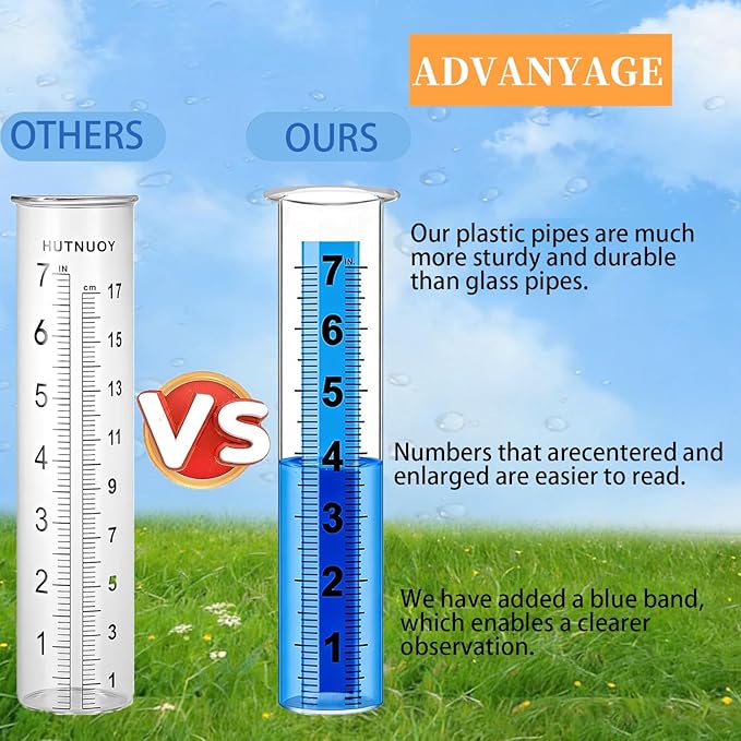 Rain Gauge Replacement Tube, Accurate Rain Gauges Outdoors Best Rated, 7" Capacity Rain Gauge Tube Replacement for Yard & Garden, Water Gauge for Rain (Large Scale Tube)