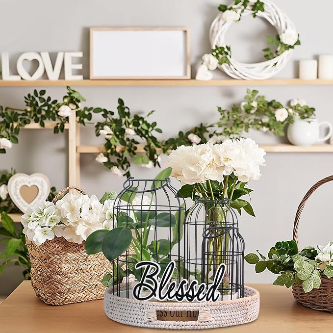 Rustic Farmhouse Lantern Decor Set of 3 Lanterns Decorative Indoor and Outdoor, Fireplace Mantle or Kitchen Dining Table - Modern Upscale Beauty for Home