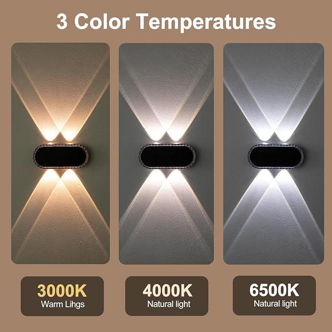 Ellasay Fence Lights Solar Powered: Outdoor LED Wall Lighting Dual Beam and 3 Color Modes IP65 Waterproof 12H Long Lasting Easy Mount for Garden Patio Backyard 2 Pack