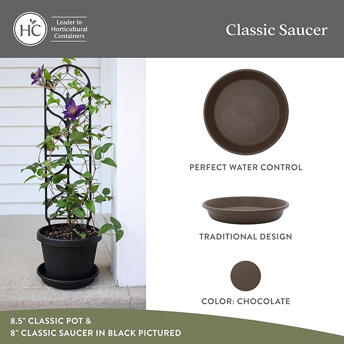 The HC Companies Flower Pot Saucers - Plastic Plant Saucer for Outdoors & Indoors - Traditional Design Plant Pot Trays for Water Drainage - Durable & Stylish Round Plant Tray (8-inch Chocolate)